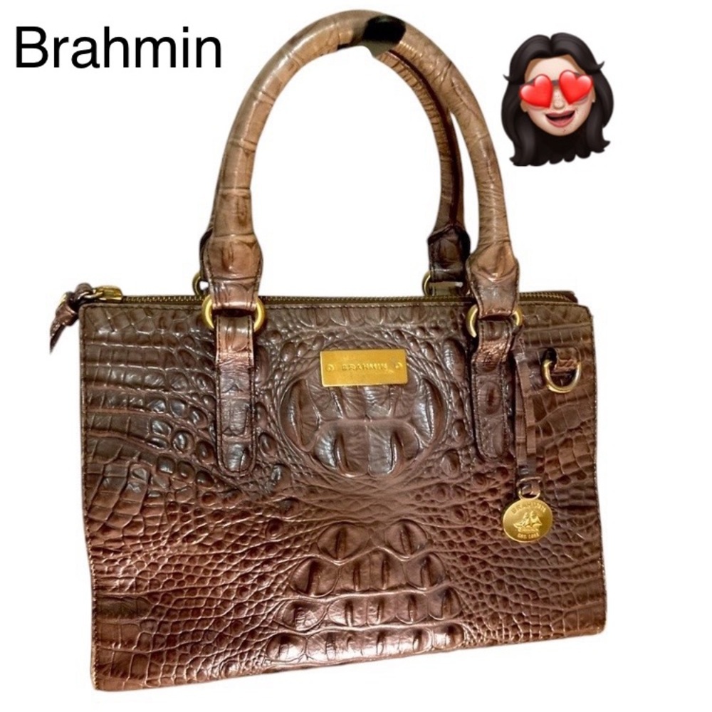Brahmin Brown Crocodile Embossed Shoulder Bag